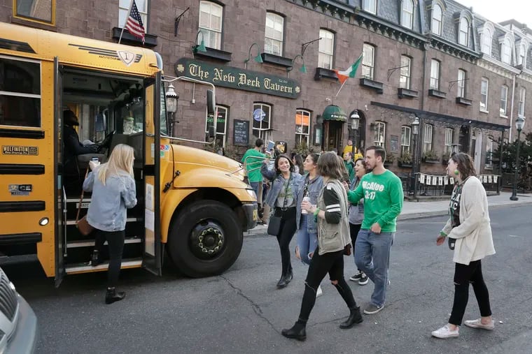 In 2019, the Erin Express bus picked pub crawlers up in front of The New Deck Tavern in University City. In recent years, the pub crawl has morphed into a ticketed event and done away with buses, in part for liability reasons.