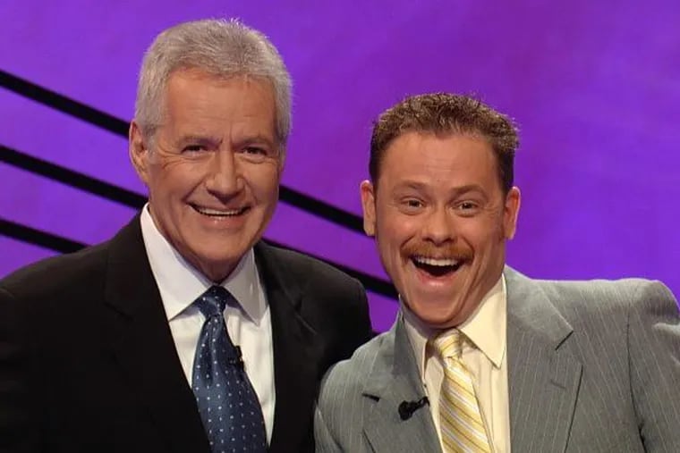 Brandon Libby of Mount Ephraim, Camden County, with "Jeopardy!" host Alex Trebek. Libby won two shows and was going for a third victory on Jan. 16, 2012.