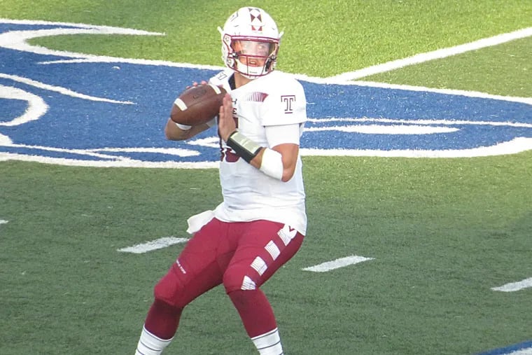 Temple's Anthony Russo attempting one of his 51 passes in Saturday's 38-22 loss at Buffalo