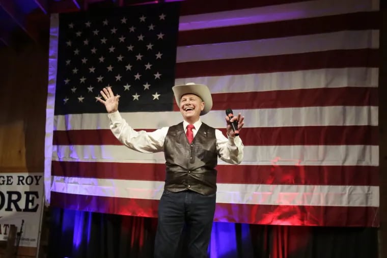 Former Alabama Chief Justice and U.S. Senate candidate Roy Moore at a campaign rally in Fairhope, Ala., in September.