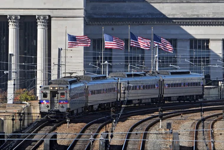 File Photo: A SEPTA Train on the tracks between 30th Street Station and Suburban Station.  Service was disrupted Thursday morning due to possibly weather related power line problems.