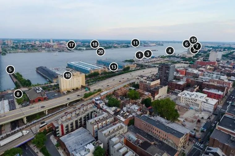This is the image the of the online Curalate interactive map showing where to watch the Philadelphia fireworks, in locations south of the Ben Franklin Bridge, on the Delaware River on July 4.