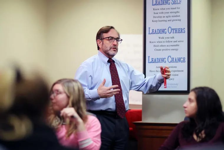 Arthur Schwartz, teaches a leadership program to nursing students at Widener University.
