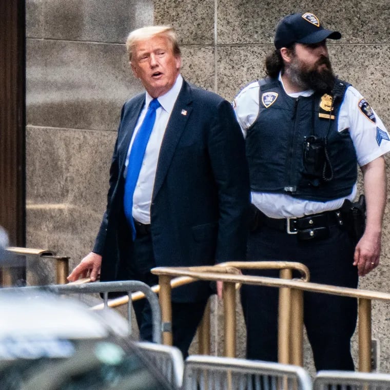Former President Donald Trump departs after being found guilty on 34 felony counts of falsifying business records at Manhattan criminal court Thursday.