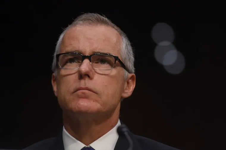 Andrew McCabe, former acting director of the FBI, has drawn executive ire for his politics. McCabe, above, testifies at a hearing in May 2017.