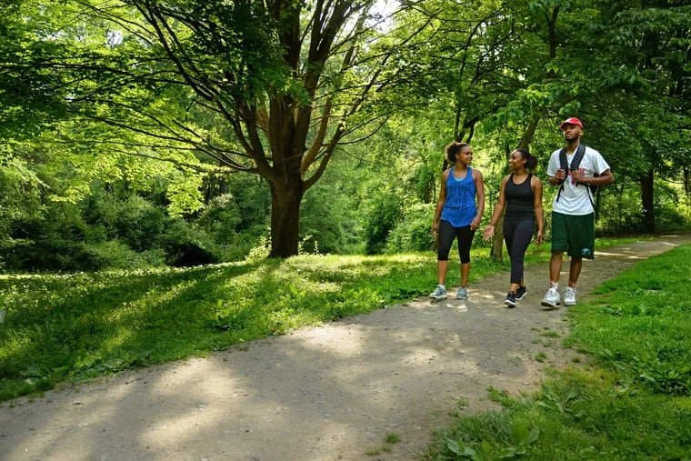 Hikers in Ridley Creek State Park in Delaware County.