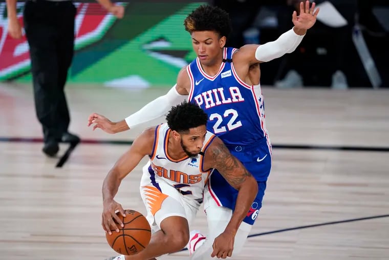 Matisse Thybulle stands to be a key defensive factor in the Sixers' first-round playoff series against Boston. (Ashley Landis / USA Today Sports via AP Pool)
