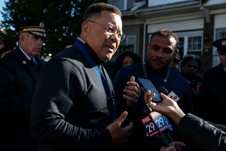 Philadelphia School District Chief Safety Officer Kevin Bethel speaks with reporters after a shooting at 60th and Oxford streets in November 2022. He has been named the next commissioner of the Philadelphia Police Department.