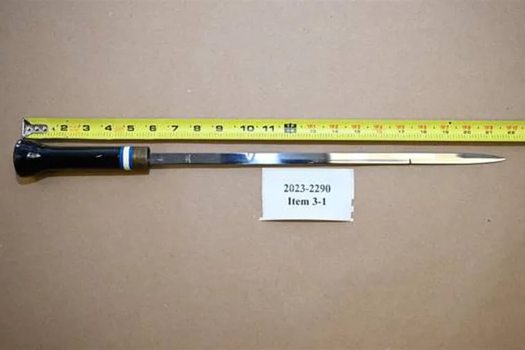 Montgomery County prosecutors say Renee DiPietro used this sword, hidden inside a cane, to stab Michael Sides to death in June.