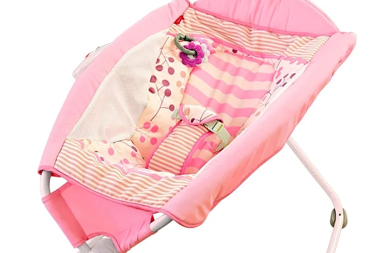This undated photo provided by the U.S. Consumer Product Safety Commission shows the Fisher-Price Rock 'n Play Sleeper. Fisher-Price is recalling nearly 5 million infant sleepers after more than 30 babies rolled over in them and died since the product was introduced in 2009. The U.S. Consumer Product Safety Commission says that anyone who bought any models of the Fisher-Price Rock 'n Play sleeper should stop using it right away and contact Fisher-Price for a refund. The recall covers about 4.7 million of the sleepers, which cost between $40 and $149. (U.S. Consumer Product Safety Commission via AP)