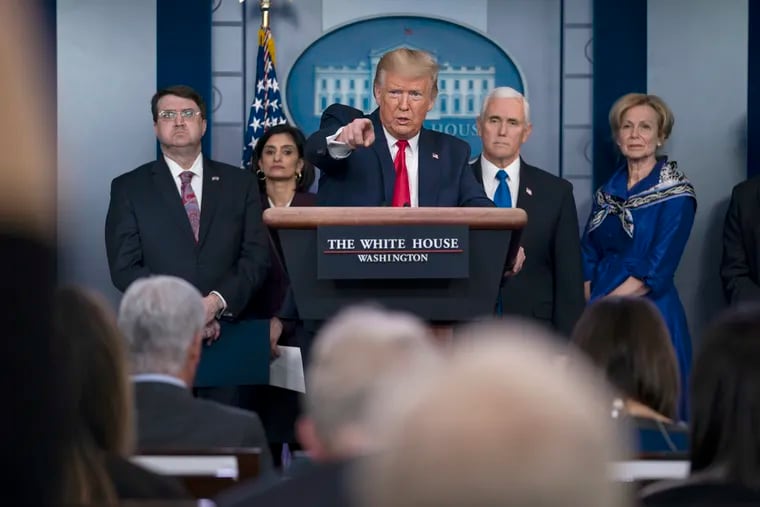 President Donald Trump speaking during a press briefing with the coronavirus task force at the White House on Wednesday.
