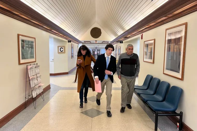 Patrick Iannone (center), 22, after pleading guilty Dec. 4 to assaulting Fox 29 traffic reporter Bob Kelly in Sea Isle City, N.J., in July. He was accompanied by his mother, retired Sea Isle Police Capt. Rosemary Milano, and his father, Joseph Iannone, a Sea Isle Realtor.