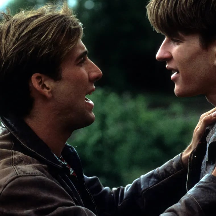 Nicolas Cage (left) with Matthew Modine in a scene from the film "Birdy," 1984.