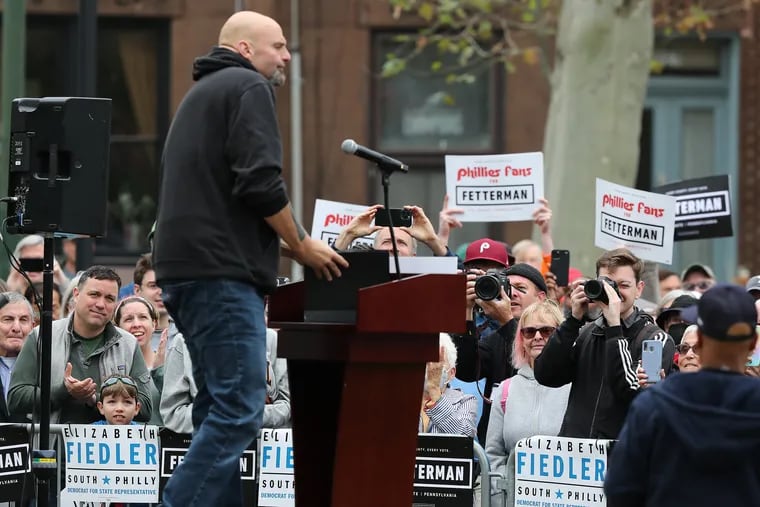 U.S. Senate candidate John Fetterman attending a rally at Dickinson Square Park in Philadelphia on Sunday.