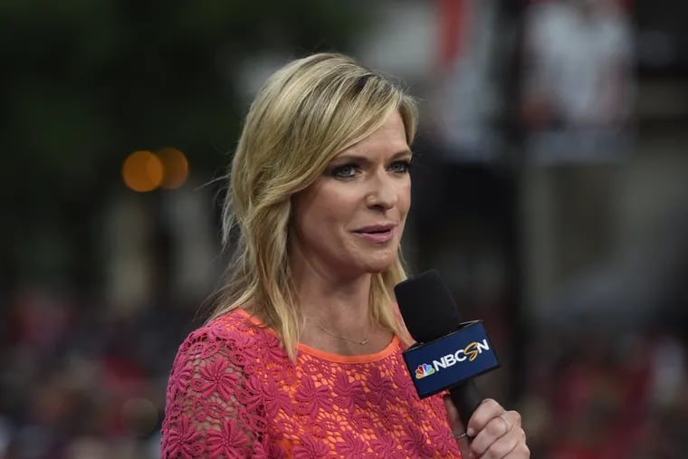 Kathryn Tappen, pictured here working the 2018 Stanley Cup, will host NBC Sports Network's International Women's Day broadcast on Sunday. It will be the first time in the U.S. that an NHL game is broadcast and produced solely by women.