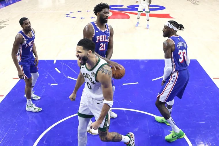 How do Joel Embiid (center) and the Sixers stack up against the likes of Jayson Tatum and the Celtics?