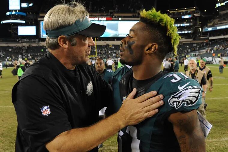 The Eagles gambled taking Jalen Mills (right) despite character concerns, and the locker room headed by Doug Pederson hasn’t been affected by it.