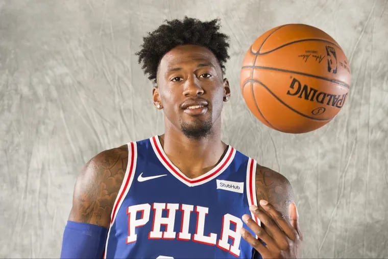 Robert Covington of the Sixers at their Media Day on Sept. 25, 2017.