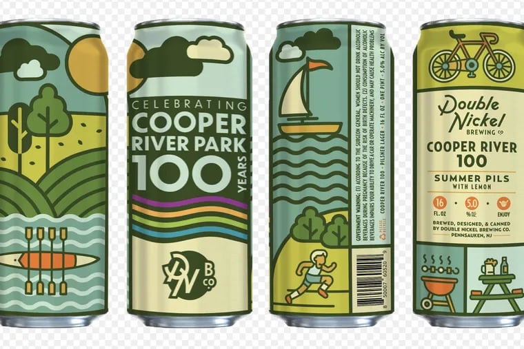 Rendering of the cans for the Cooper River 100 pilsner brewed to celebrate the 100th anniversary of the park in 2023, to be launched for the start of the Dad Vail Regatta, which is being held on Cooper River Lake this year. The beer is made by Double Nickel Brewing Co. of Pennsauken.
