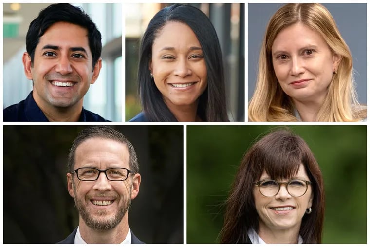 Five Democrats are running for Montgomery County commissioner in the May 16 primary: (top row, left to right) Neil Makhija, Jamila Winder, and Kimberly Koch. (Bottom row, left to right) Noah Marlier and Tanya Bamford.