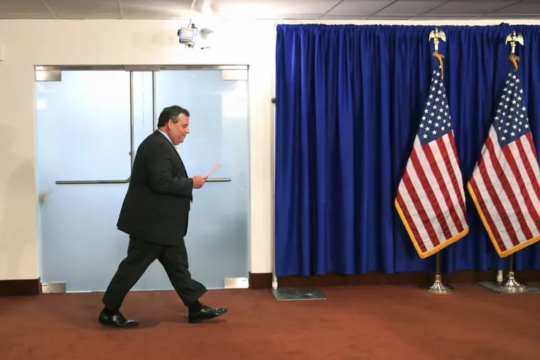 Gov. Christie prepares to address the news media after New Jersey legislative leaders announced they had reached an agreement to end the government shutdown.
