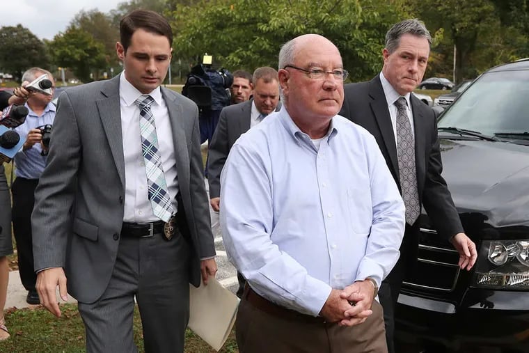 Radnor Township Commissioner Phil Ahr arrives for his arraignment in District Court, Newtown Square, PA on Wednesday October 11, 2017. Aha is charged with  numerous counts of child pornography possession and distribution.