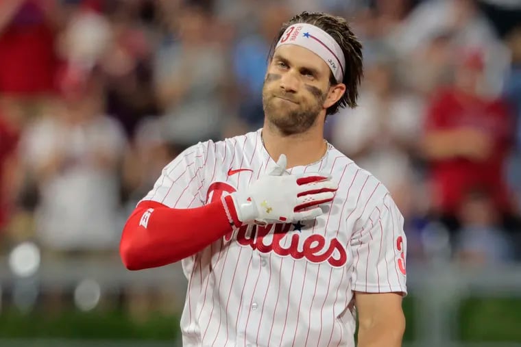 The  Phillies' Bryce Harper has played his heart out, without much help, in what could be his second MVP season.