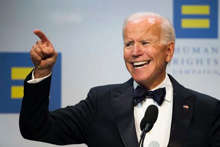 FILE - In this Sept. 15, 2018, file photo, former Vice President Joe Biden addresses the Human Rights Campaign National Dinner in Washington, D.C. Biden is scheduled to be in Vermont on Sunday, Dec. 9, as part of his on-going American Promise Tour. (AP Photo/Cliff Owen, File)