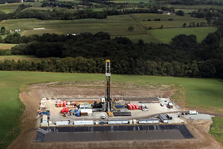 A Marcellus Shale gas drilling site near Latrobe, Pa. A Duke University study has indicated that water wells near natural gas drilling sites contain significantly higher levels of methane gas. (Laurence Kesterson / Staff Photographer, file photo)
