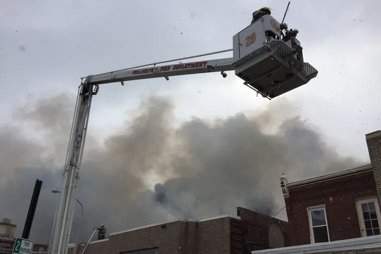 The Philadelphia Fire Department battled a six-alarm blaze Saturday on the 4600 block of Griscom Street in Frankford that began about 9:35 a.m.