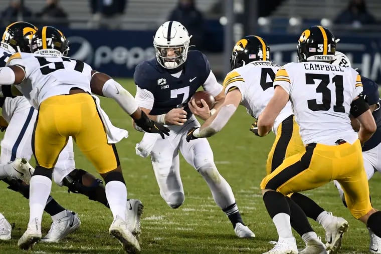 Penn State quarterback Will Levis runs for yardage against Iowa on Saturday. He finished with 34 rushing yards on 15 carries.