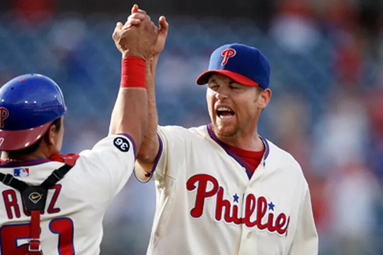 Brad Lidge struck out three batters to record the save for the Phillies. (David Maialetti / Staff Photographer)