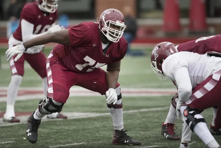 Darian Bryant lines up during one of the Temple football team’s spring practices.