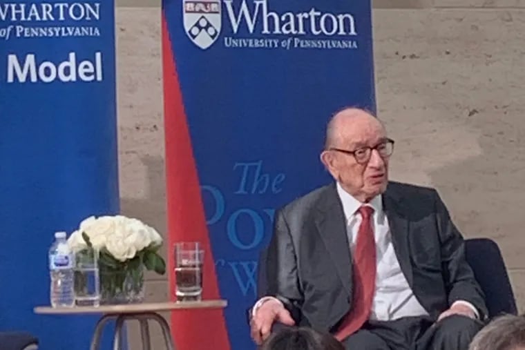 Former Fed chief Alan Greenspan, 93, takes questions from a packed house of Wharton students at Penn, April 10, 2019
