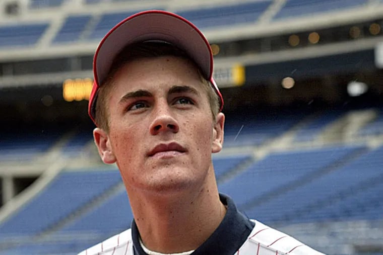 An 18-year-old Cole Hamels tours Veterans Stadium after being picked by the Phillies in the first round of the 2002 draft.