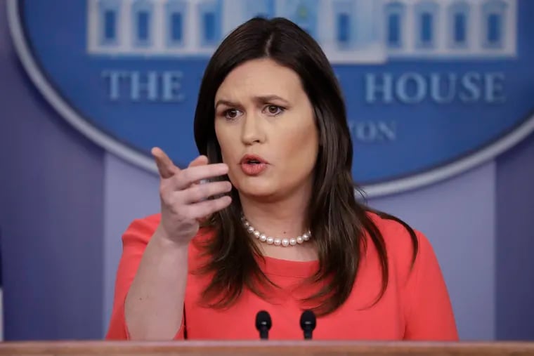 FILE - In this Jan. 28, 2019, file photo, White House press secretary Sarah Sanders speaks during a press briefing at the White House in Washington. President Donald Trump says Sanders is leaving her job as press secretary at the end of June. (AP Photo/ Evan Vucci)