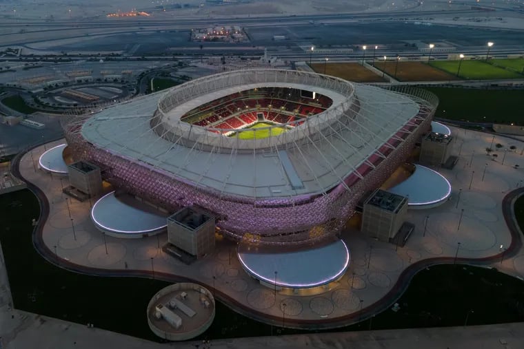 An aerial view of Ahmad Bin Ali stadium at sunset on June 23, 2022 in Al Rayyan, Qatar. Ahmad Bin Ali stadium, designed by Pattern Design studio is a host venue of the FIFA World Cup Qatar 2022 starting in November. (Photo by David Ramos/Getty Images)