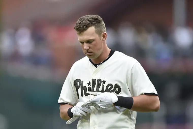 Phillies leftfielder Rhys Hoskins seems to have avoided serious injury after fouling a pitch off into his face.