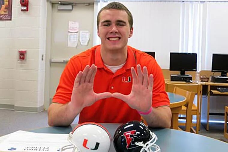 Jake O'Donnell signed a national letter of intent Wednesday to play for the University of Miami. (Rick O'Brien/Staff)