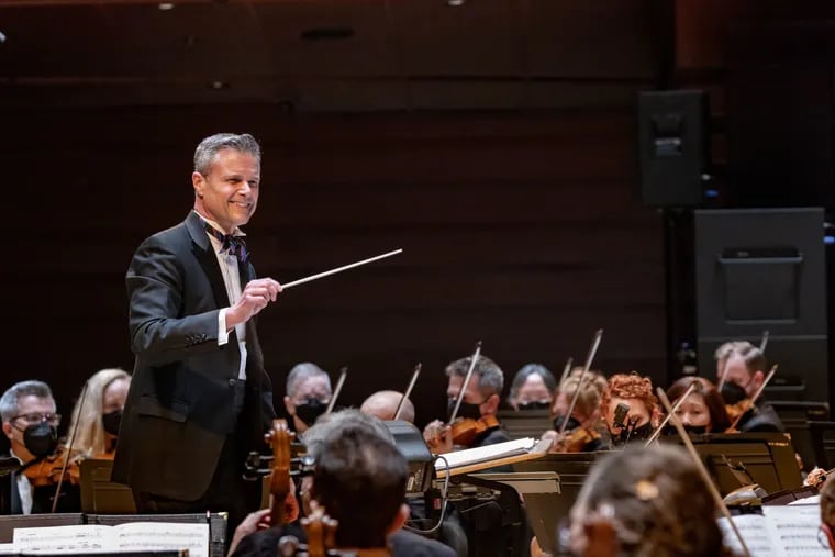Philly Pops music director David Charles Abell conducting Friday night in Verizon Hall.