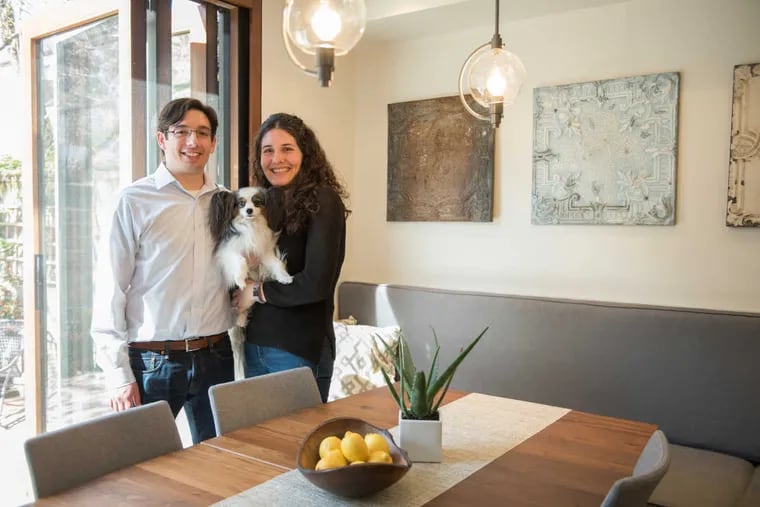 Mindy and Ben Speciale live with their Papillon, Owen, in a renovated split-level townhouse in Society Hill.