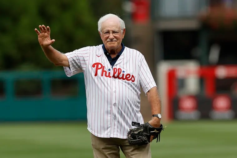 6ABC Anchor Jim Gardner waves before throwing the ceremonial first pitch before the Phillies play the New York Mets on Sunday.