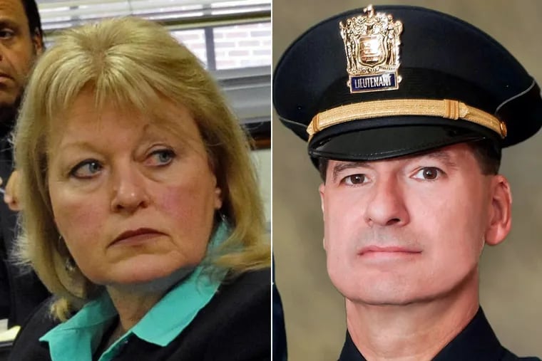 The GOP labels Democratic sheriff candidate James Kostoplis (right) - a retired police lieutenant with a pension - a "double-dipper." Sheriff Jean E. Stanfield (left), a Republican, does not collect a pension, but had hired two undersheriffs who would have been barred under the new policy.