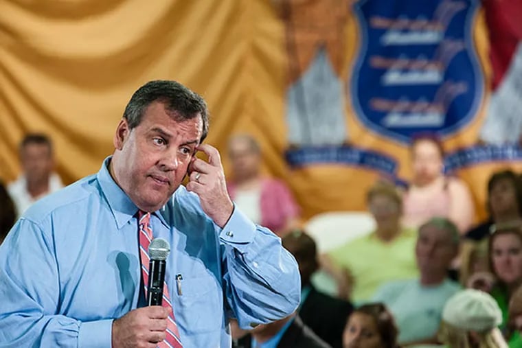 New Jersey Governor Chris Christie speaks to about 400 people at Atlantic Avenue School in Haddon Heights, NJ on June 25, 2014. ( MATTHEW HALL / Staff Photographer )