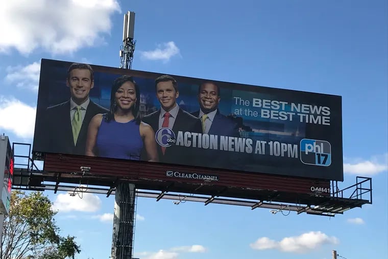 A PHL17 billboard in Delaware County advertising its 10 p.m. edition of 6abc's "Action News." PHL17 will shift affiliations from MyNetworkTV to The CW in September.
