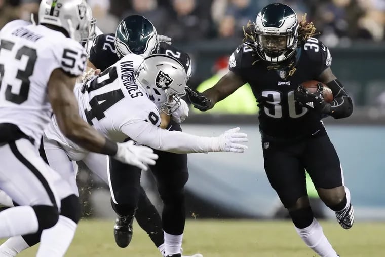 In their last two games, the Philadelphia Eagles have averaged 2.1 yards per carry on first down.
