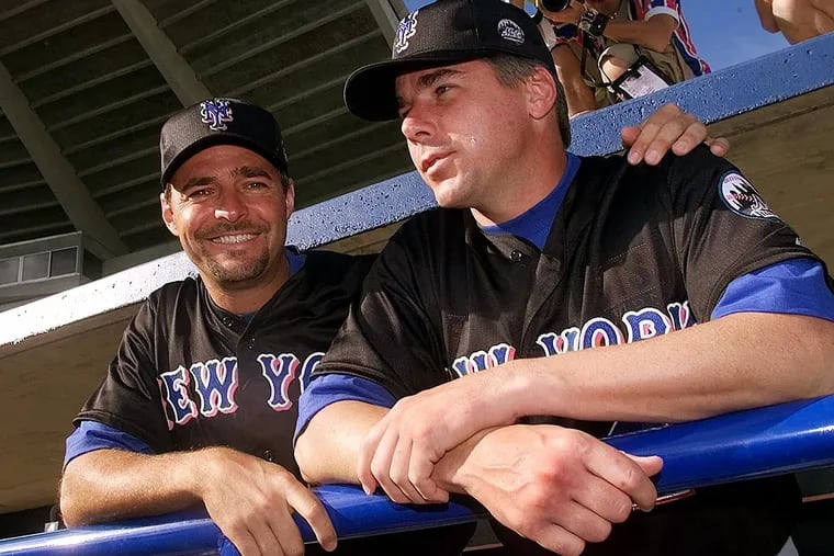 Former Phillies pitcher Mark Leiter, right, poses with his brother, Al. (AP)