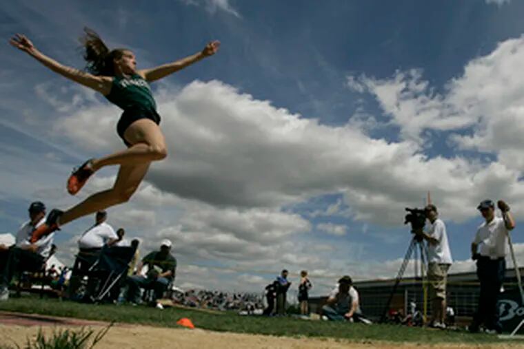 Methacton&#0039;s Ryann Krais won the girls&#0039; AAA long jump with a leap of 19 feet, 2 inches. She also won the high jump at 5-5 and broke her own meet record in a 100-meter hurdles preliminary.