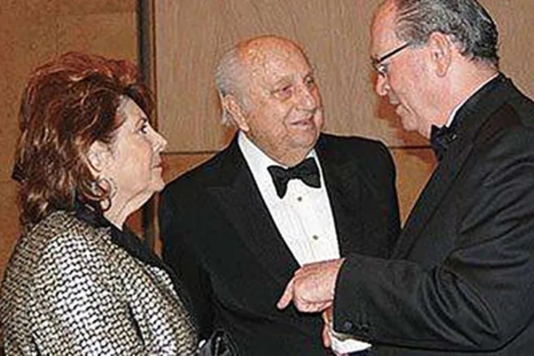 Sandra Schultz Newman, Raymond G. Perelman (center) and Aramark chairman Joseph Neubauer at the gala opening of the new Barnes Museum on May 18. Newman has been unable to attend a deposition regarding the city's Family Court building, in part citing illness. (Philadelphia Public Record)