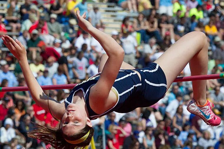 Council Rock South's Shannon Taub places third in the Girls AAA High Jump event. (Photo by Kalim A. Bhatti)